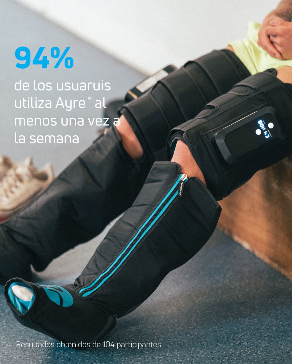 94% de los usuaruis utiliza las botas de compresión y presoterapia Compex Ayre™ al menos una vez a la semana