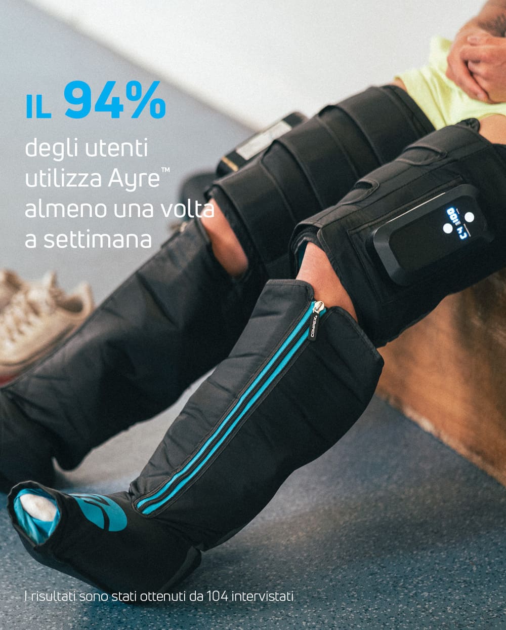 94% degli utenti utilizza i boots a compressione e pressoterapia Compex Ayre™ almeno una volta a settimana