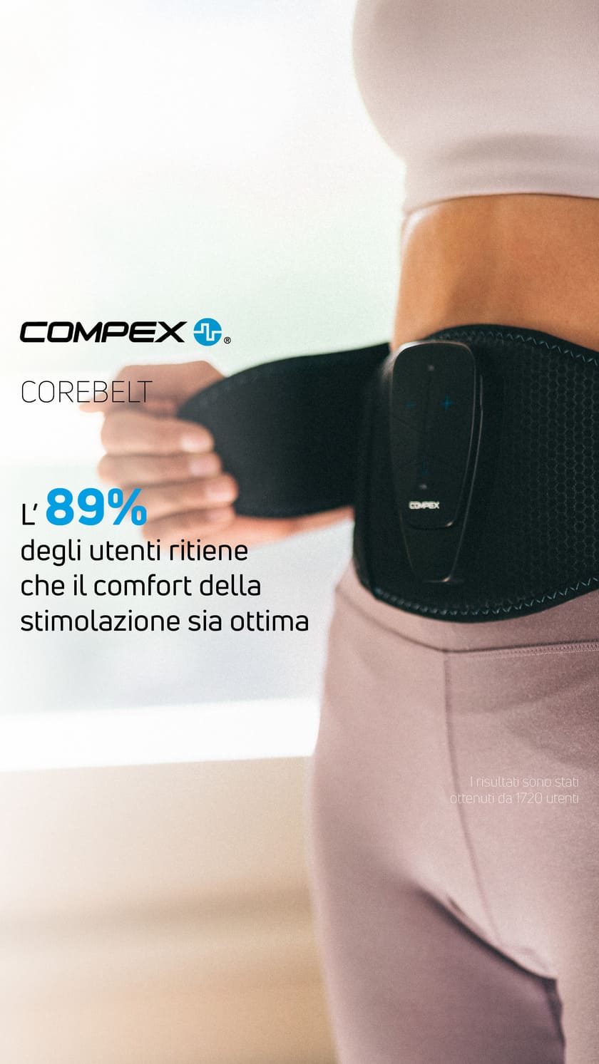 89% pensano che il comfort della stimolazione sia buono o eccellente con la Compex Corebelt