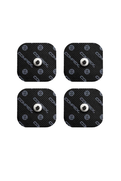 A packet of small Compex electrodes for electrical muscle stimulation (EMS)