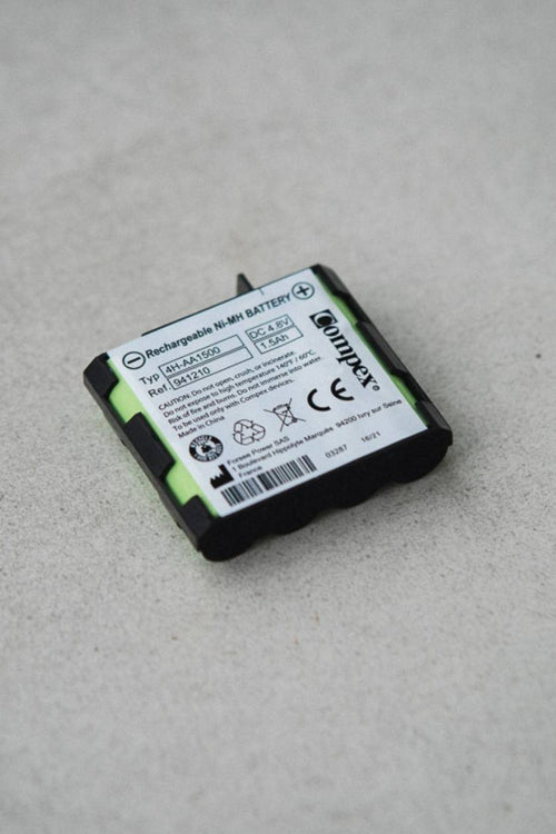 A Compex EMS muscle stimulator battery (front)