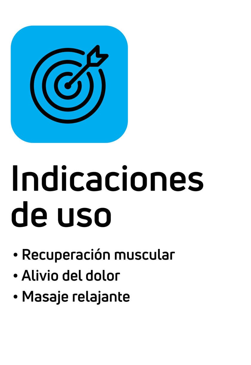Indicaciones de uso: recuperación muscular, alivio del dolor y masaje relajante