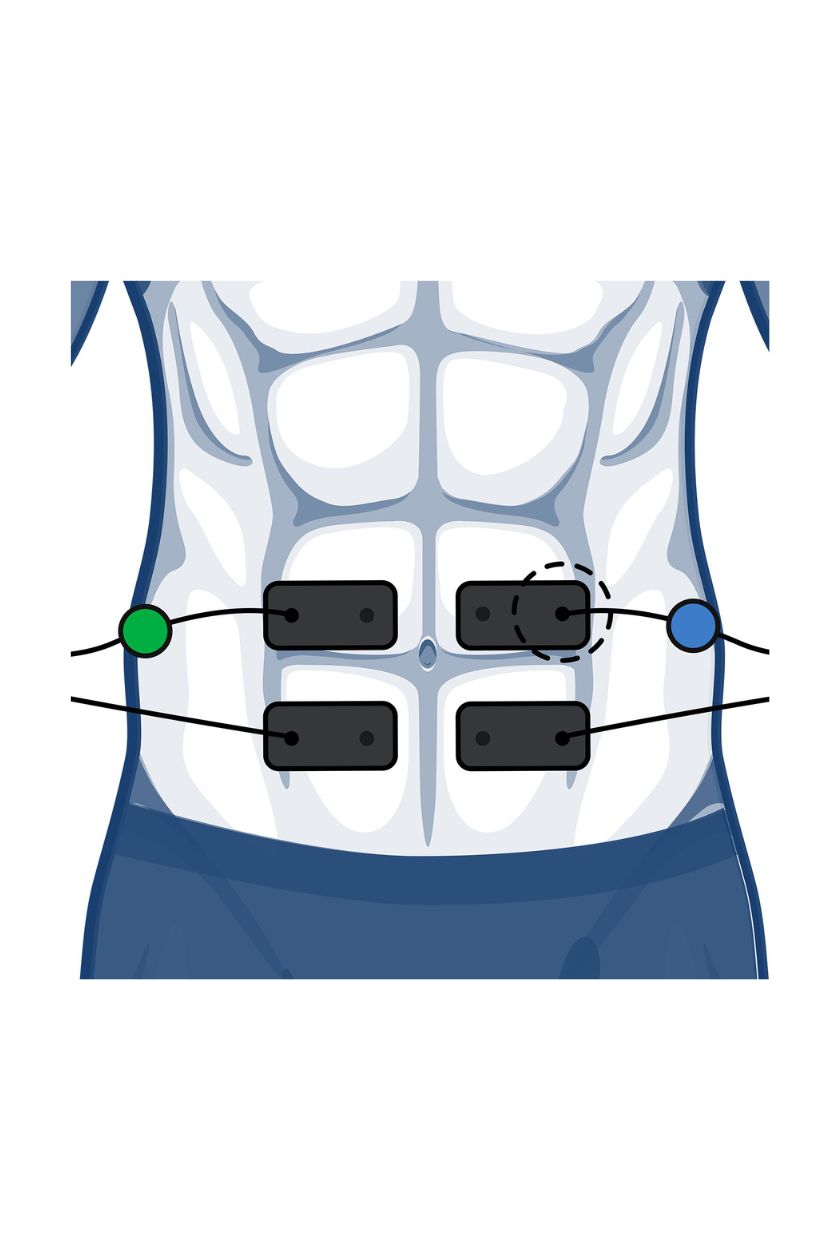 2 channel ab electrode placement for men with wired Compex EMS muscle stimulator