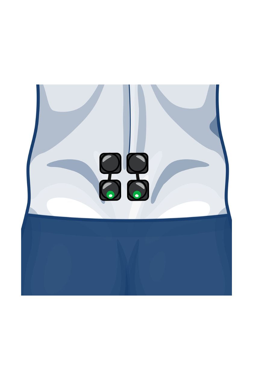 2 channel lower back electrode placement for men with wireless Compex EMS muscle stimulator