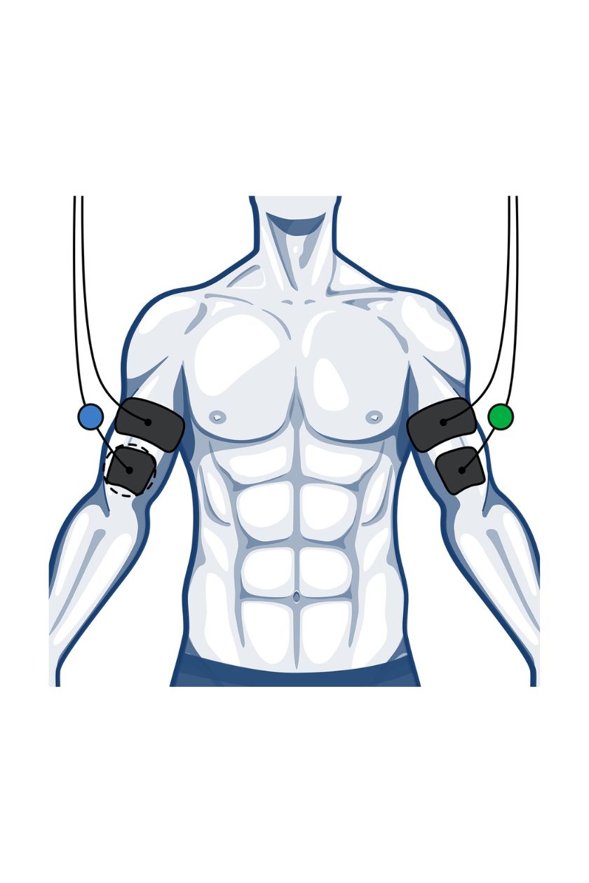 Bicep electrode placement for men with wired Compex EMS muscle stimulator