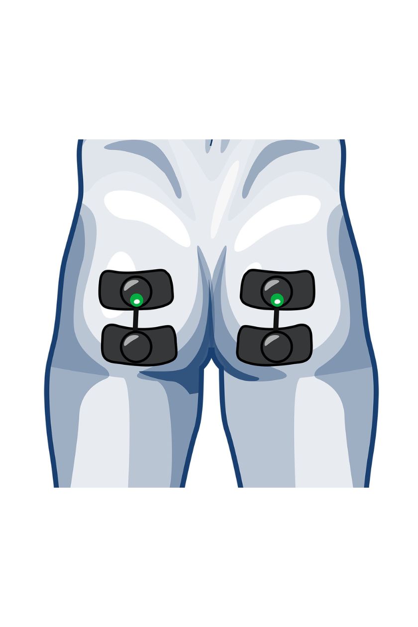 2 channel glutes electrode placement for men with wireless Compex EMS muscle stimulator