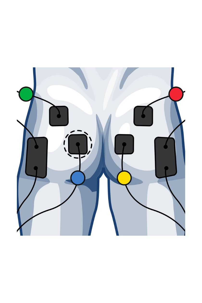 4 channel glute electrode placement for men with wired Compex EMS muscle stimulator