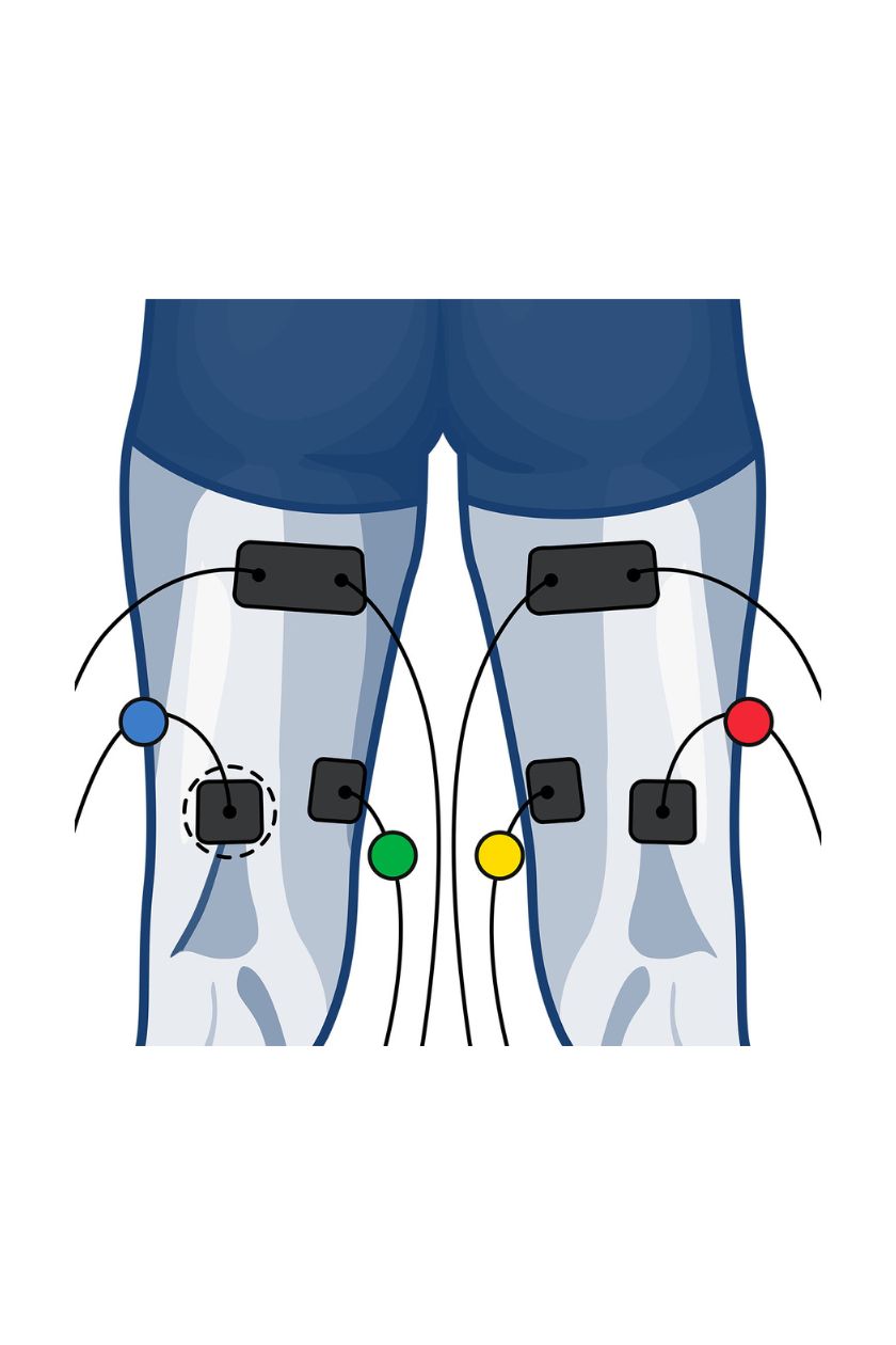 4 channel hamstring electrode placement for men with wired Compex EMS muscle stimulator