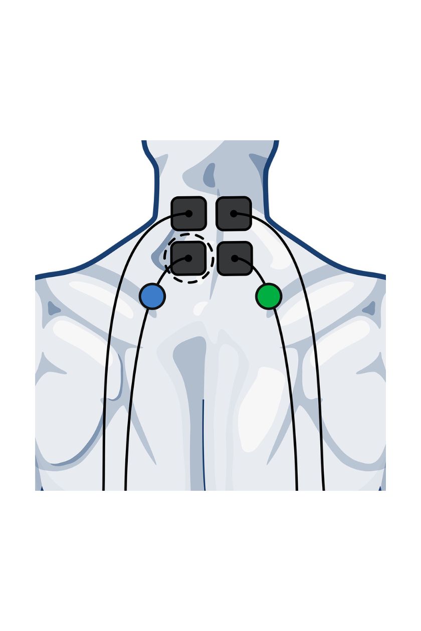Neck electrode placement for men with wired Compex EMS muscle stimulator