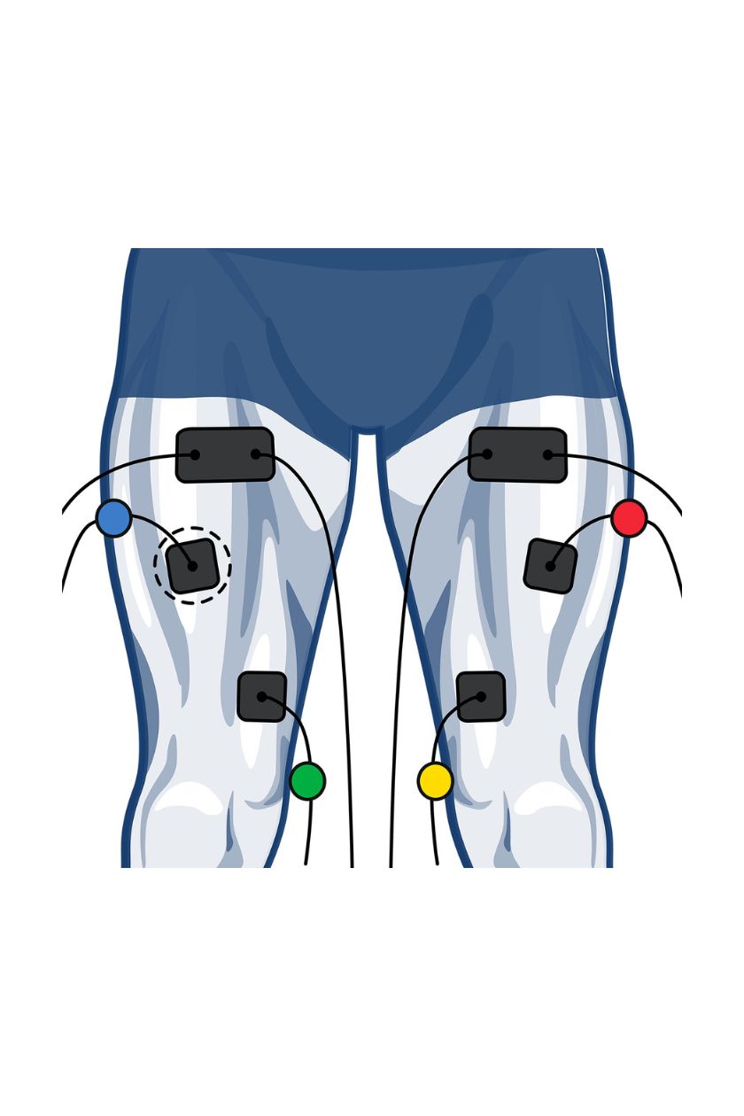 4 channel quad electrode placement for men with wired Compex EMS muscle stimulator