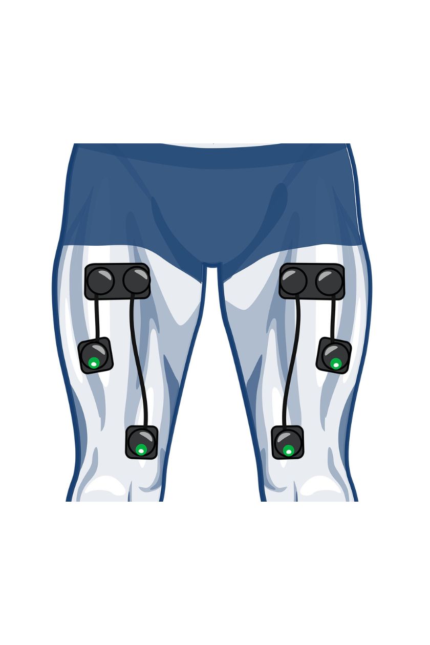 4 channel quad electrode placement for men with wireless Compex EMS muscle stimulator