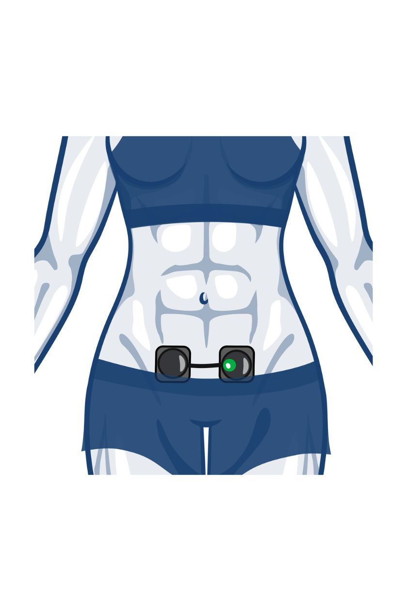 Ab (period pain) electrode placement placement for women with wireless Compex EMS muscle stimulator