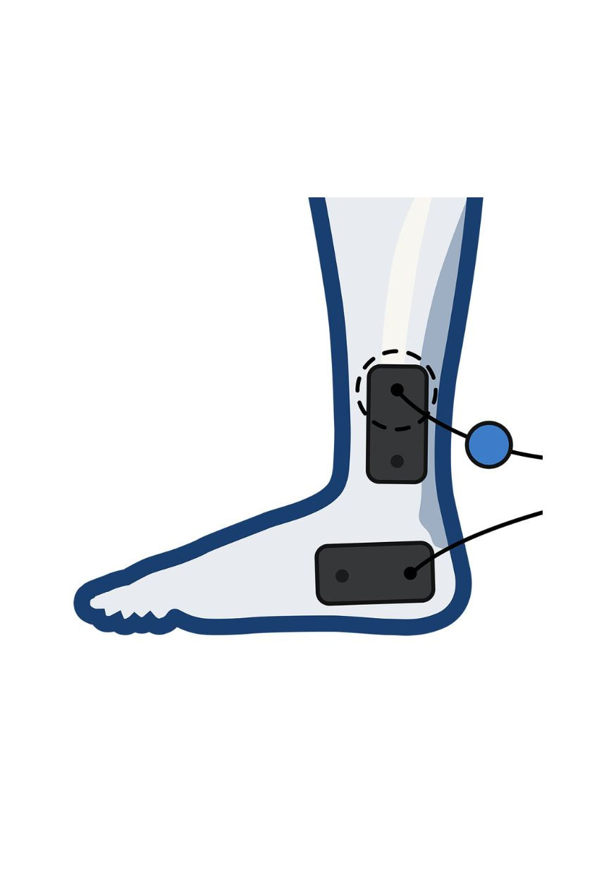 Ankle electrode placement for women with wired Compex EMS muscle stimulator