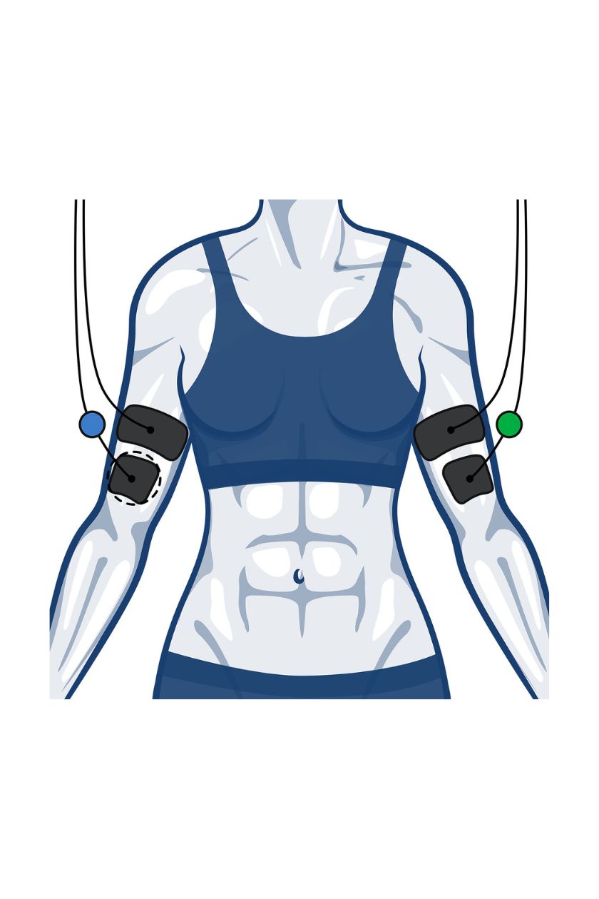 Bicep electrode placement for women with wired Compex EMS muscle stimulator