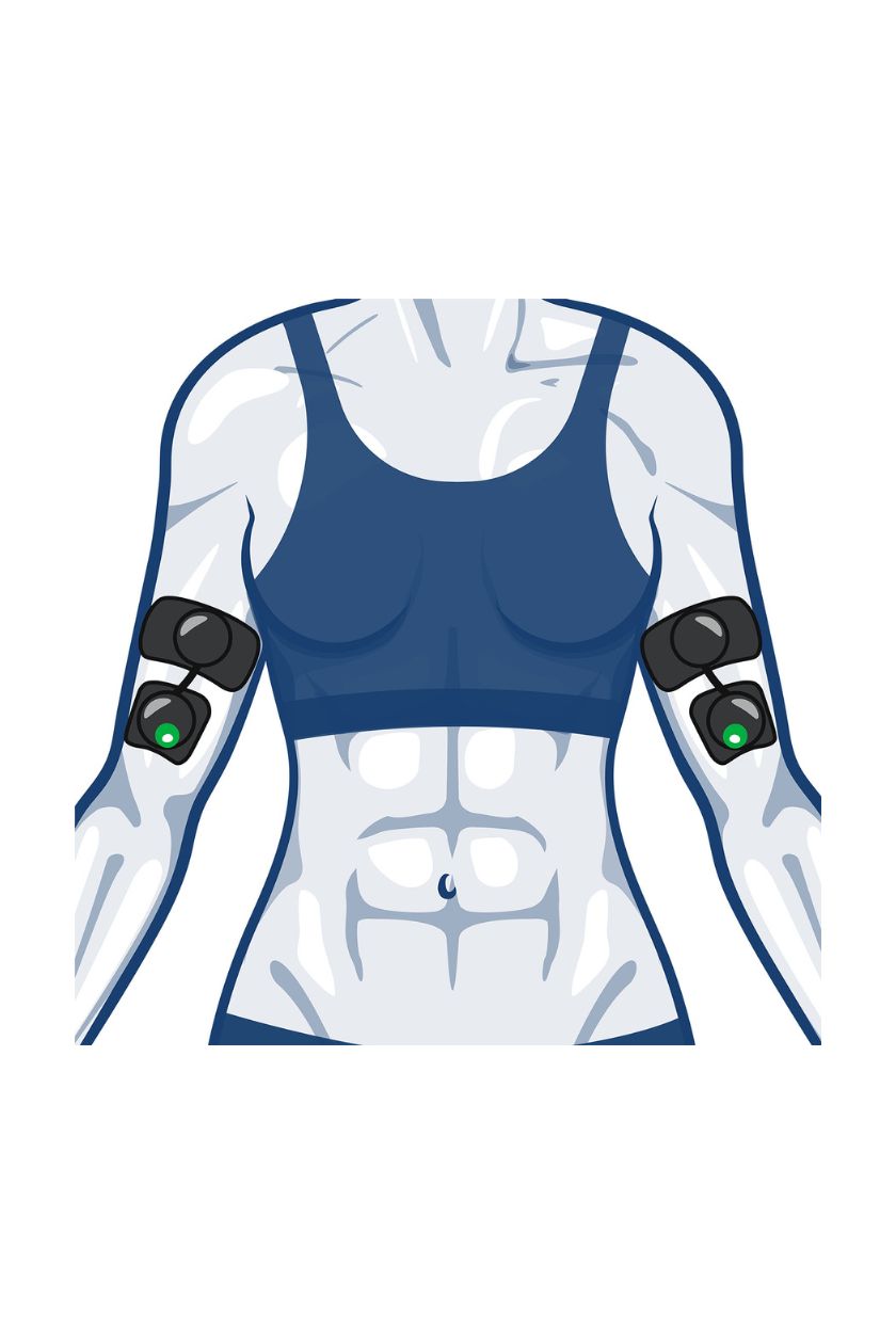 2 channel bicep electrode placement placement for women with wireless Compex EMS muscle stimulator