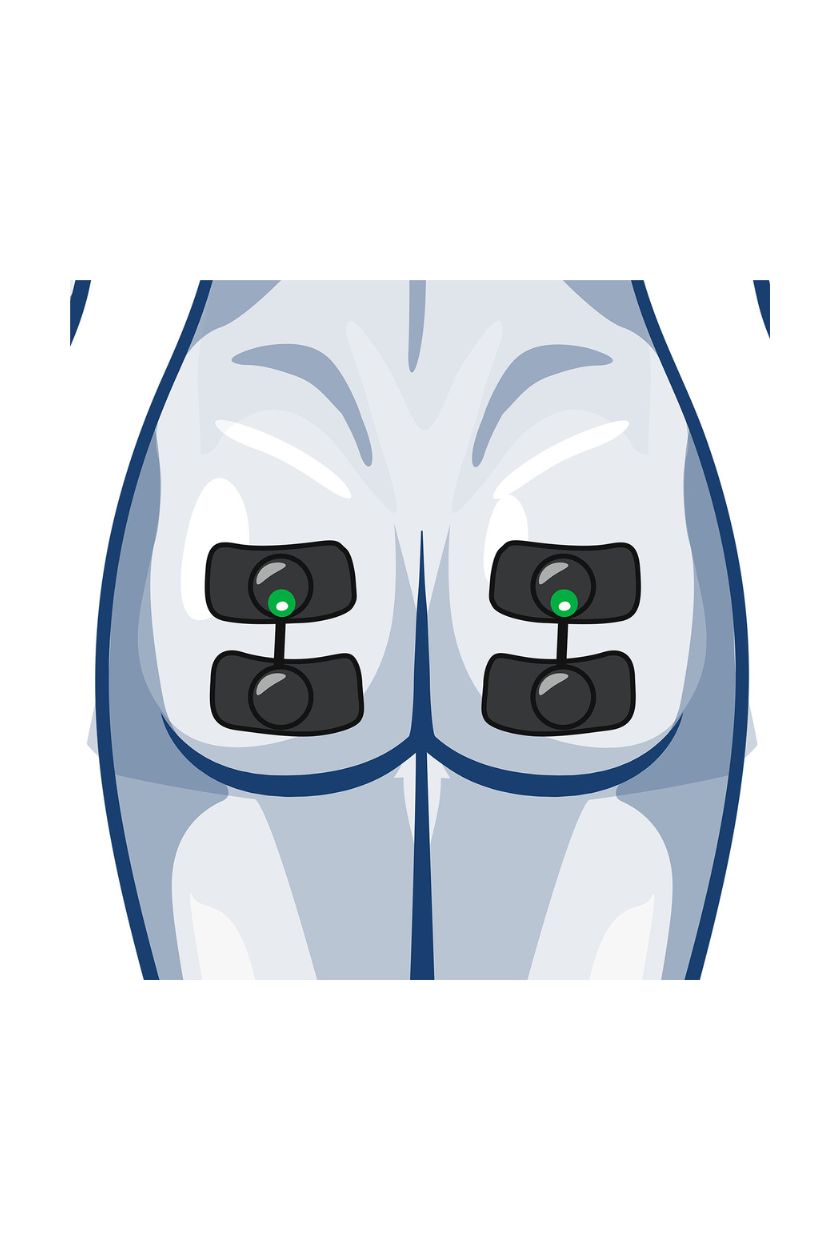 Glutes (2 channels) electrode placement for women with wireless Compex EMS muscle stimulator