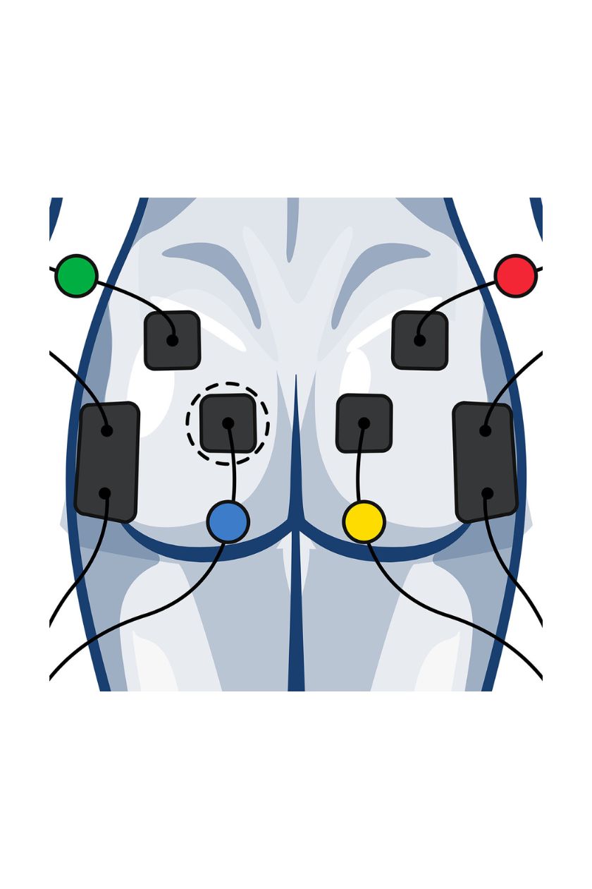 4 channel glute electrode placement for women with wired Compex EMS muscle stimulator