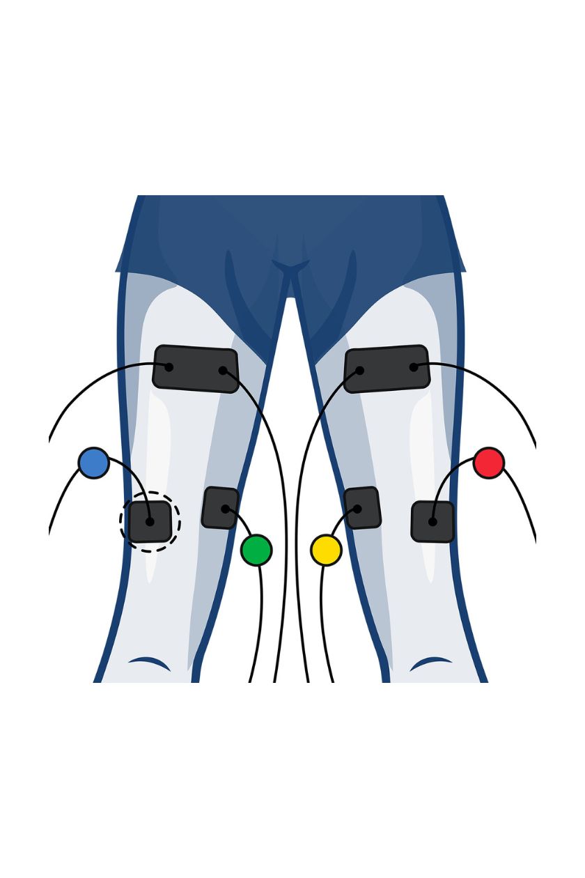 4 channel hamstring electrode placement for women with wired Compex EMS muscle stimulator