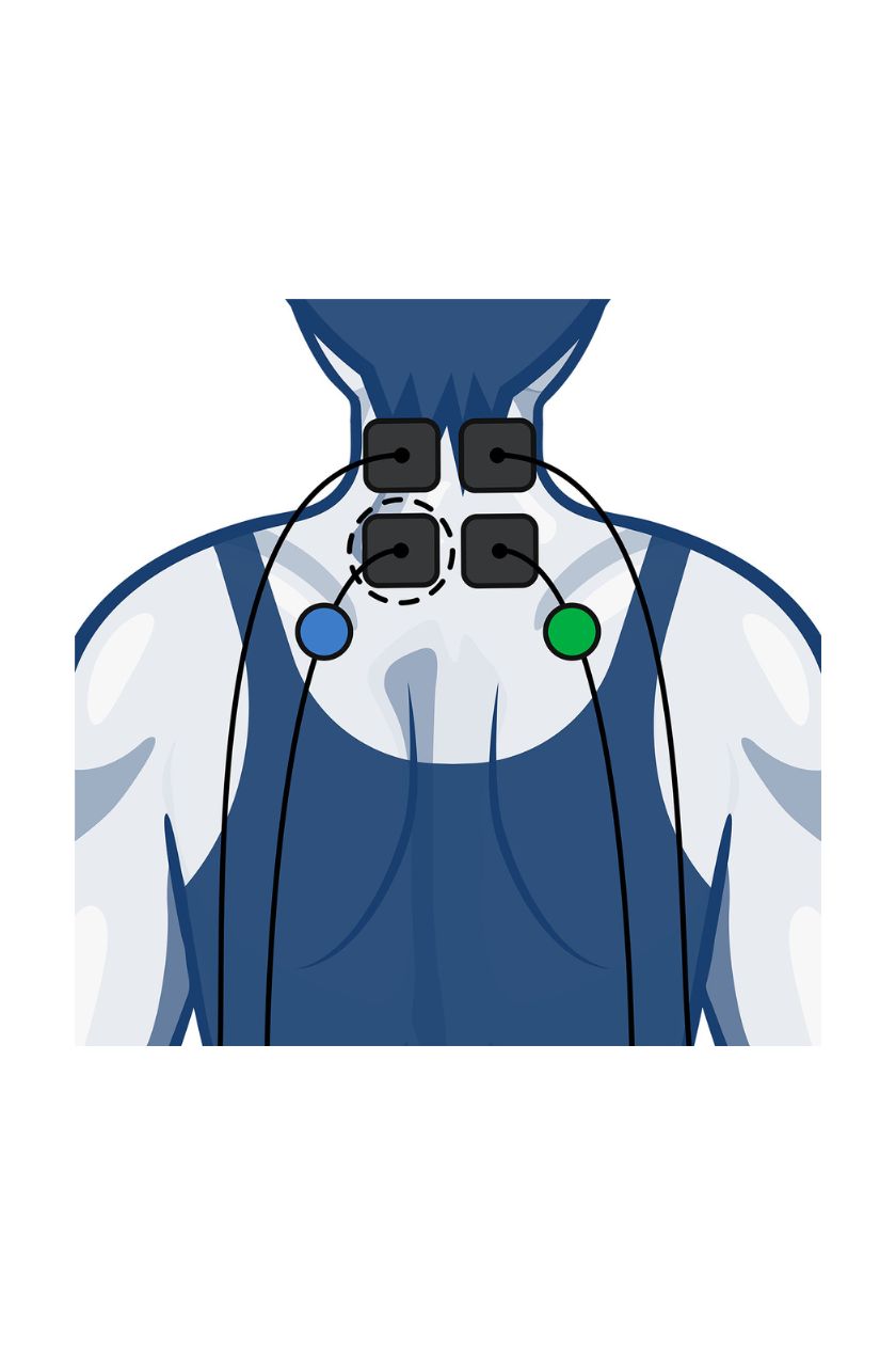 Neck electrode placement for women with wired Compex EMS muscle stimulator